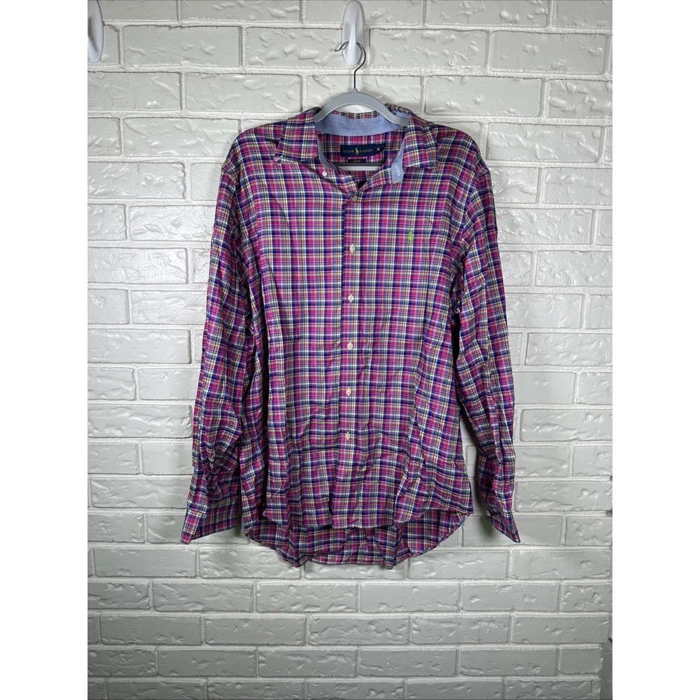 Polo Ralph Lauren Classic Fit Size XL Pink Plaid Button Down Oxford No Iron